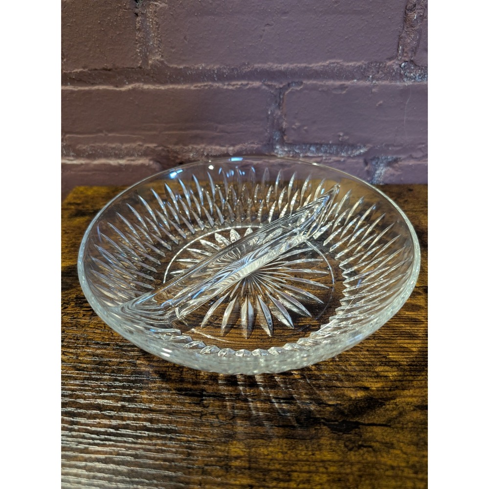 Princess House Heritage Crystal Divided Relish Dish‎ Starburst Clear Glass 7.5in